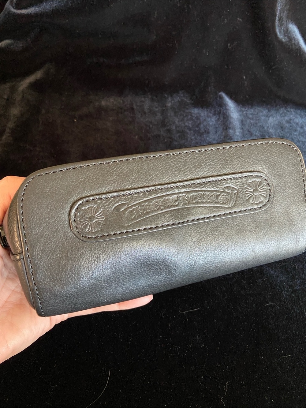 Chrome Hearts Black Leather Zip Around  Case for Glasses Sunglasses Toiletries